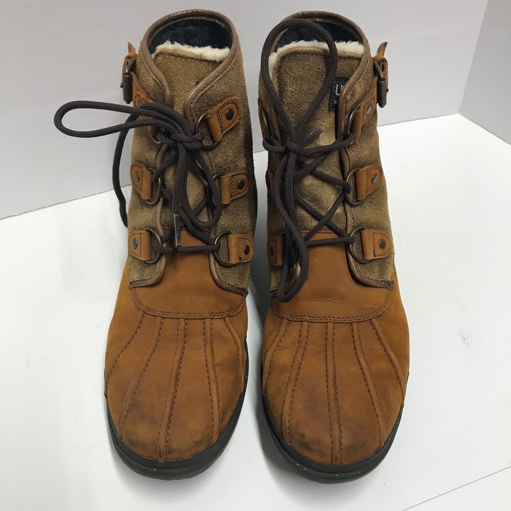 UGG Australia Adirondack Waterproof Duck Boots Brown Leather Suede Shearling - Picture 6 of 16